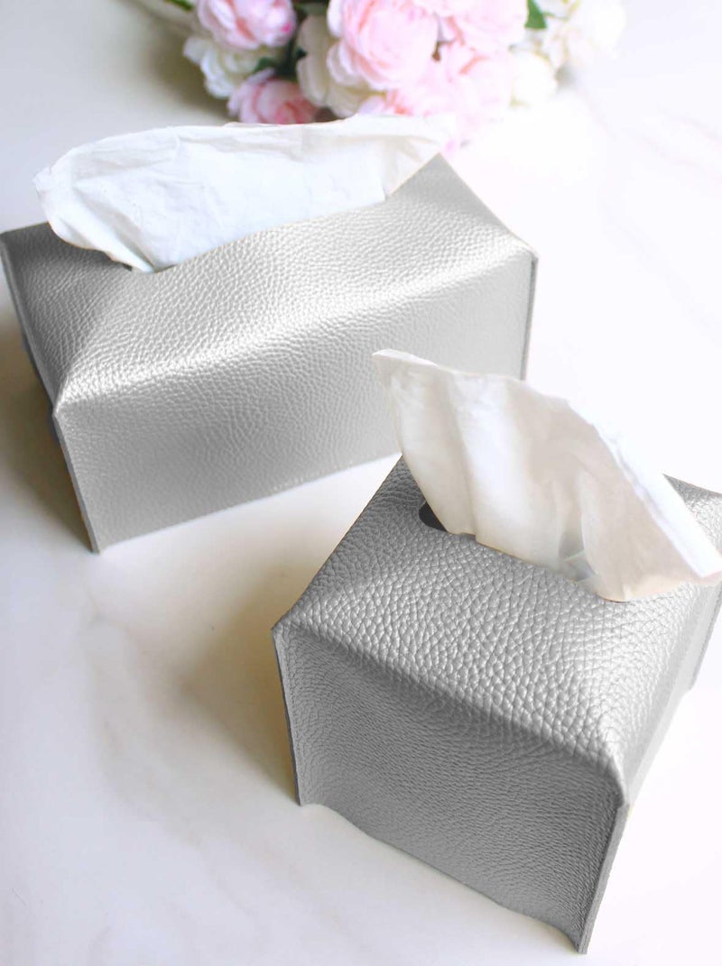 JESMINI Silver Tissue Box Cover Rectangular - Plus Size Large Tissue Box Cover Rectangle [JESMINI] Faux Leather Tissue Box Holder Long for Extra Large Rectangle Facial Tissue Box - Image 3